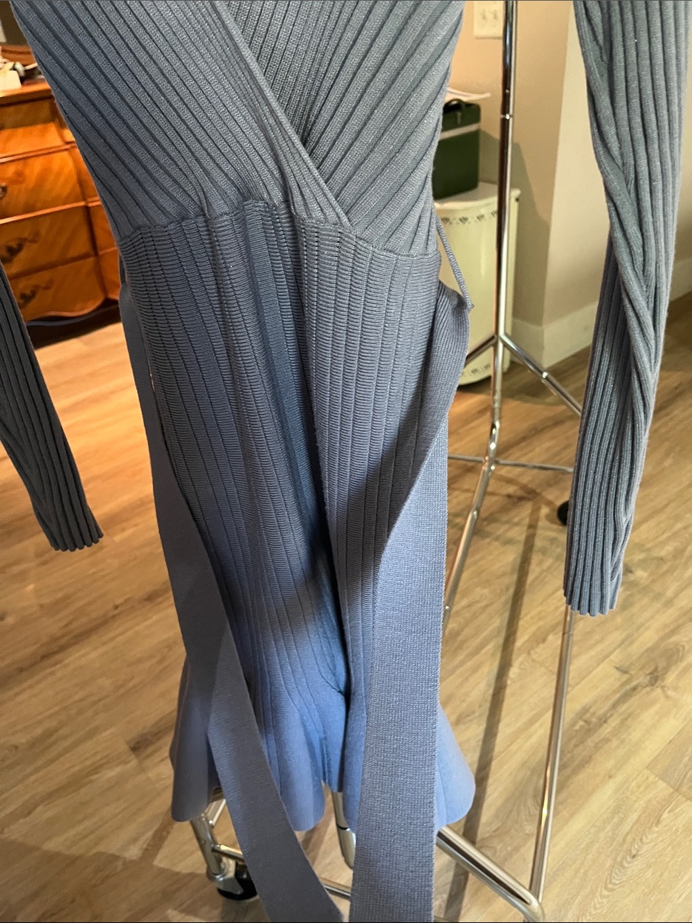 HYFVE Ribbed Wrap Long Sleeve Dress - Blue Gray - Picture 4 of 6